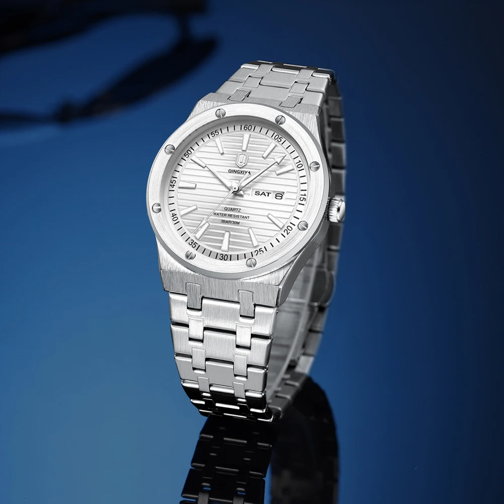 QINGXIYA marque de luxe classique à la mode montre à Quartz pour hommes étanche en acier inoxydable montre-bracelet lumineux semaine Date montre cadeau