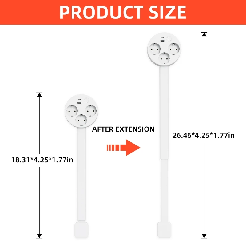 Electrical Outlet Extender Adjustable Length EU US Plug Stretchable Wall Plug Power Strop Outlets 180° Rotate Retractable Socket view 5