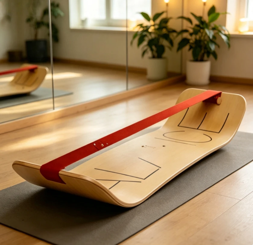 Wooden Pilates Double Wobble Board Ski Fitness Yoga Training Stability Trainer