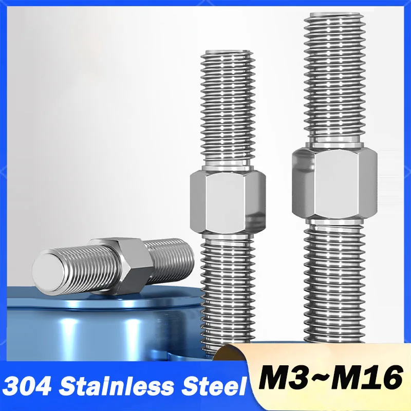 1/2/5Pcs 304 Stainless Steel Double End Screws Left & Right Thread Double End Screw Rod Stud Bolt M3 M4 M5 M6 M8 M10 M12 M14 M16