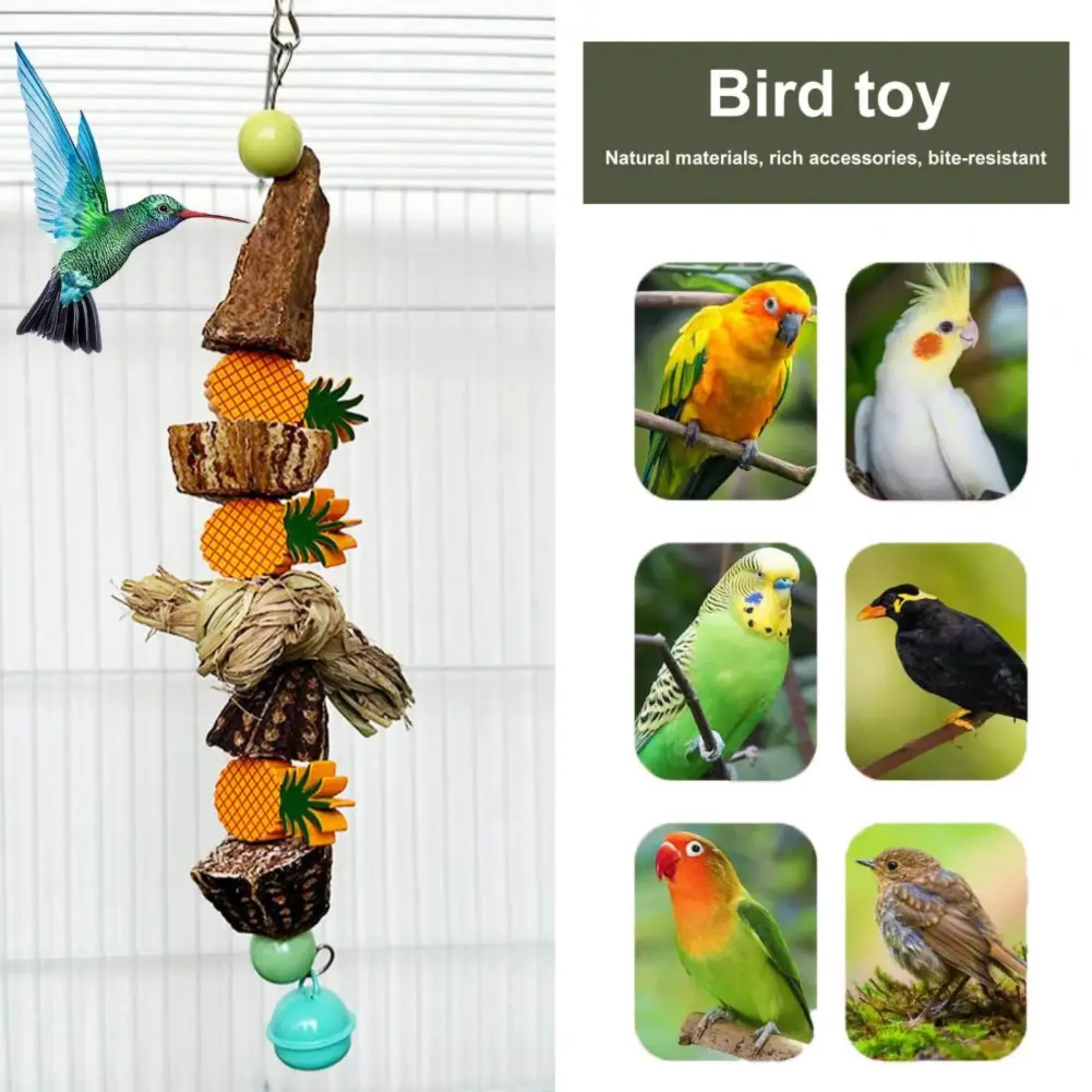 Bird Toy Bite Resistant Parrot Bite Toy Anti-fade with Bell Bird Chew ToyStar Fruit Pineapple Parrot ToyParrot Cage Bite Toy