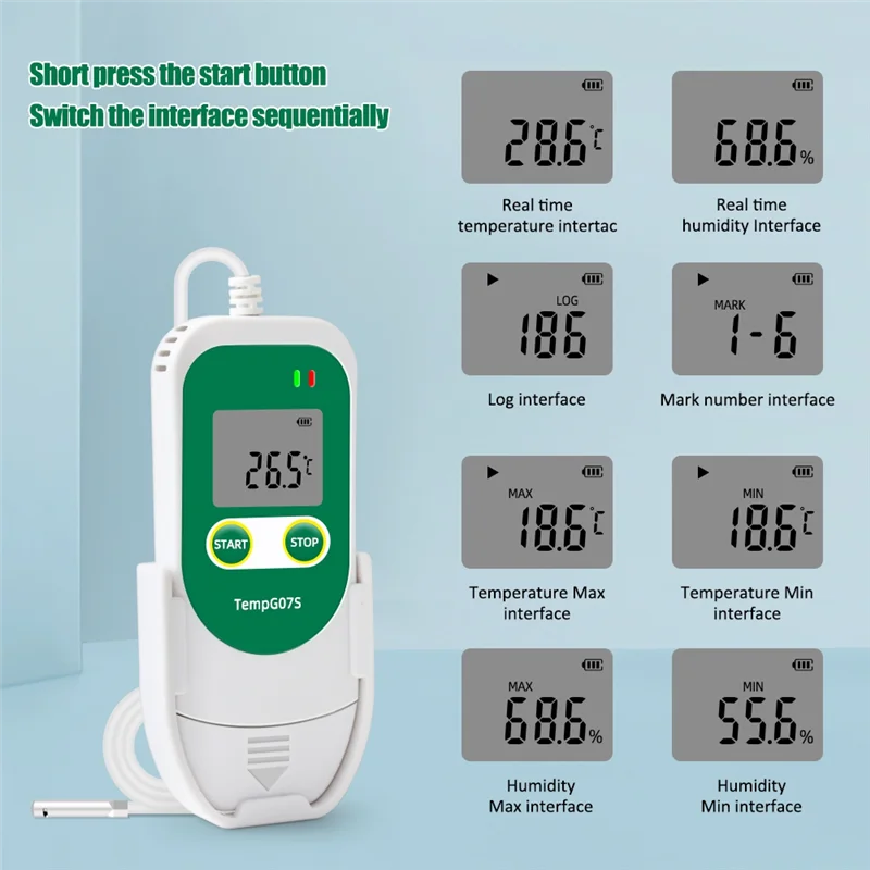 ABKI-USB Registrador de dados de temperatura e umidade Reutilizável RH TEMP Registrador de dados Medidor de gravação de umidade Tempg07s