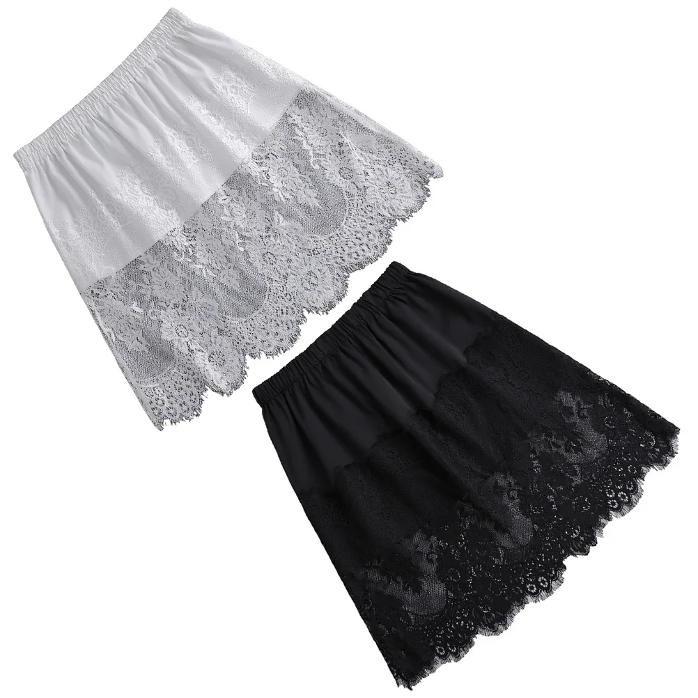 

2Pcs Shirt Extenders Women Fake Mini Skirt Half Length Lace Layering Lower Hem Skirt Extenders for Layering Shirts Blouses Coats