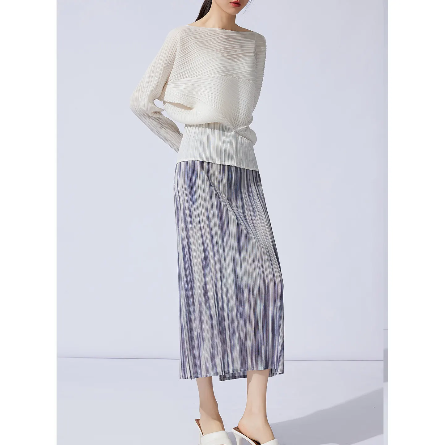 

Miyake Fold 2026 New Spring/Summer Fashion Set Women's Summer One Shoulder Top Half Skirt Versatile Show Thin Temperament Pleat
