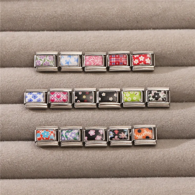 New Creative Flowers Series Cherry Heart Tulip Italian Charm Links Fit 9mm Stainless Steel Bracelet Women Men DIY Making Gift