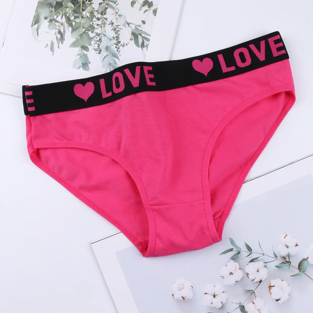 3PCS Girl\'s Low Waist Briefs Women\'s Love Letter Printing Underwear