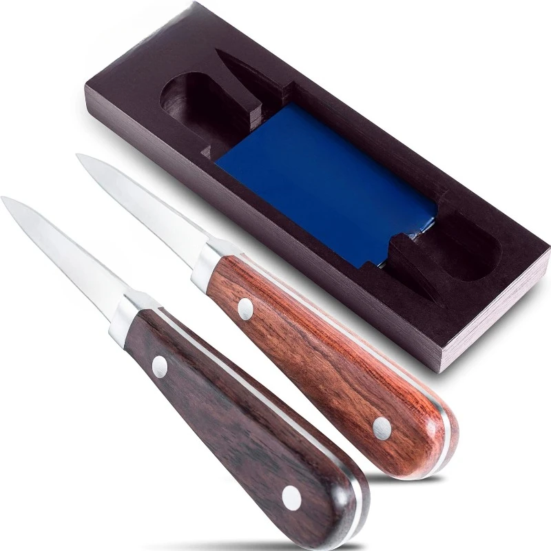 Oyster Shucking Knife Set of 2 - Professional Oyster Knife Shucker Clam Opener Kit in Lovely Box