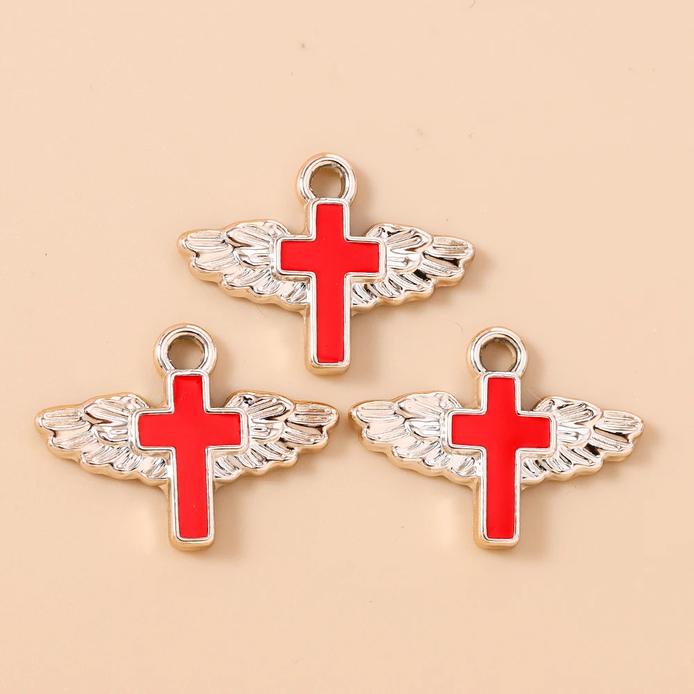 Leslie 10 Stück Emaille Segenflügel Kreuz-Anhänger Perlen für Ohrringe Armband Halskette DIY Schmuckherstellung Handgefertigt – Detail 7