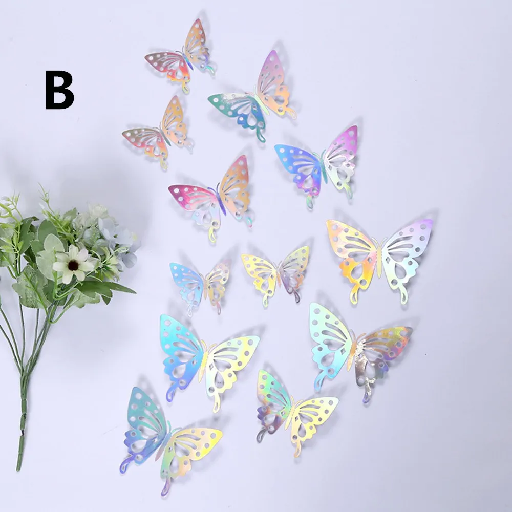 12 Pieces 3D Hollow Butterfly Wall Sticker Bedroom Living Room Home Decoration Paper Butterfly