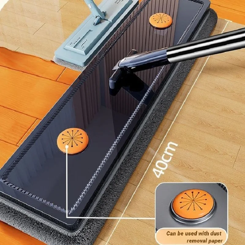 Hand Free Spin Flat Mop 40cm With Scraper Bucket Set JOYBOS 360° Rotating Washing and Squeeze Floor Cleaning Wet Dry Home Mops