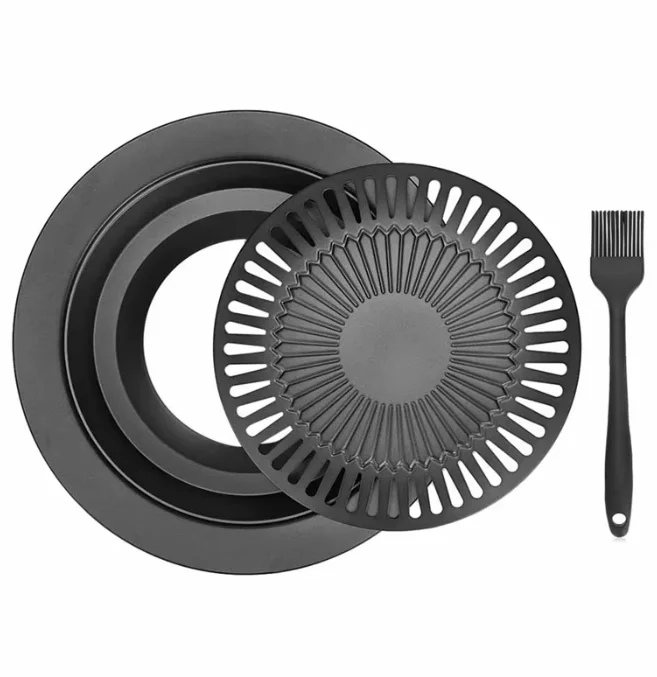 Korean Portable Outdoor Smokeless BBQ Grill Pan - Household Gas Stove Top Roasting Cooking Tool Set for Healthy Cooking