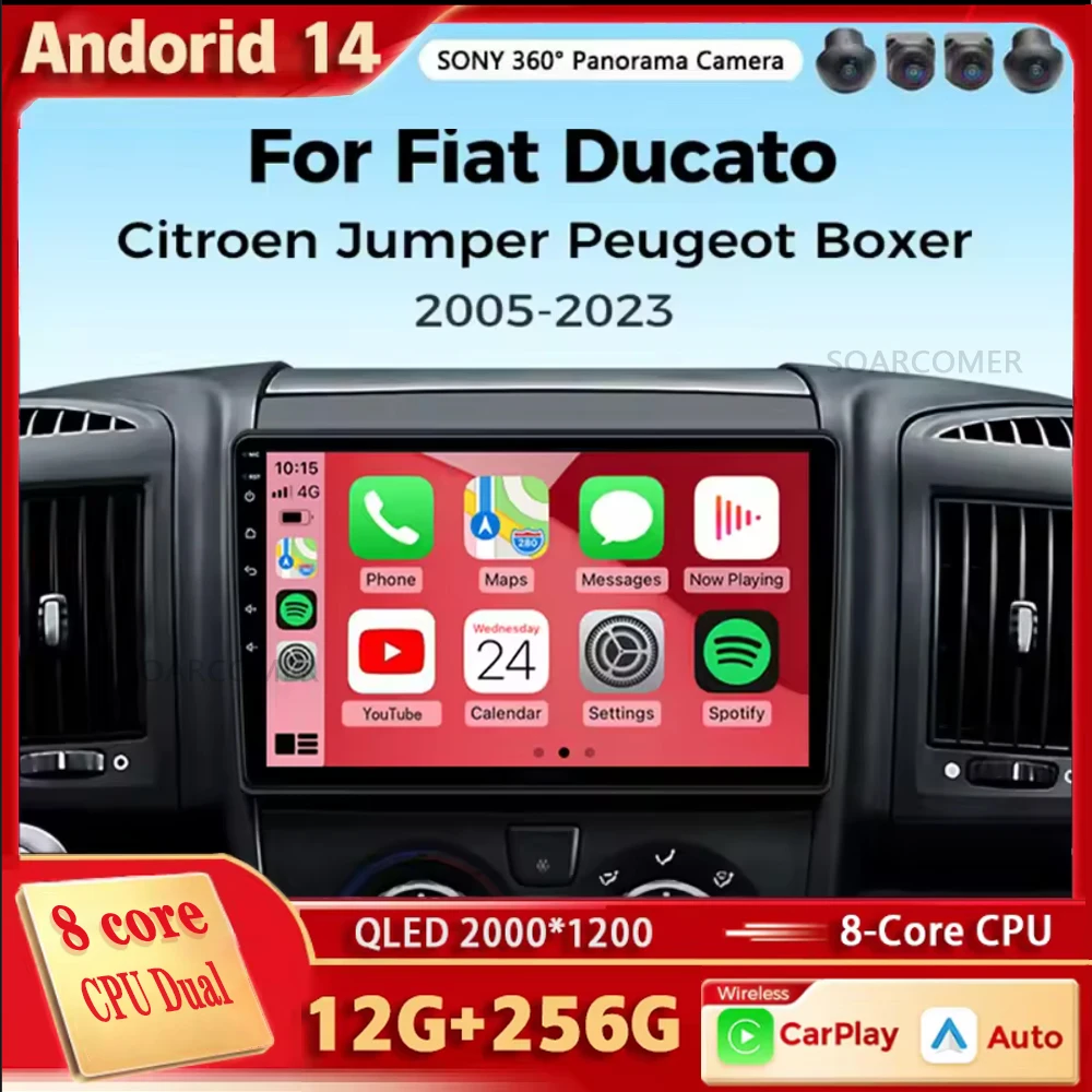 Android 14 Car Radio For Fiat Ducato 2005-2023 Citroen Jumper Peugeot Boxer 2011-2015 Auto Carplay 2 din Autoradio Multimedia 4G