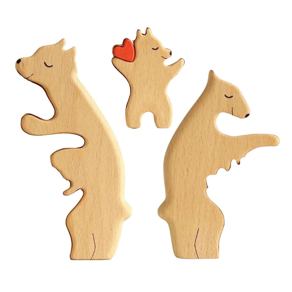 

3D Wooden Bear Puzzle Sculpture Unique Animal Art Decor for Living Room Bedroom Desk Small Wood Carving Bear Home Accessory