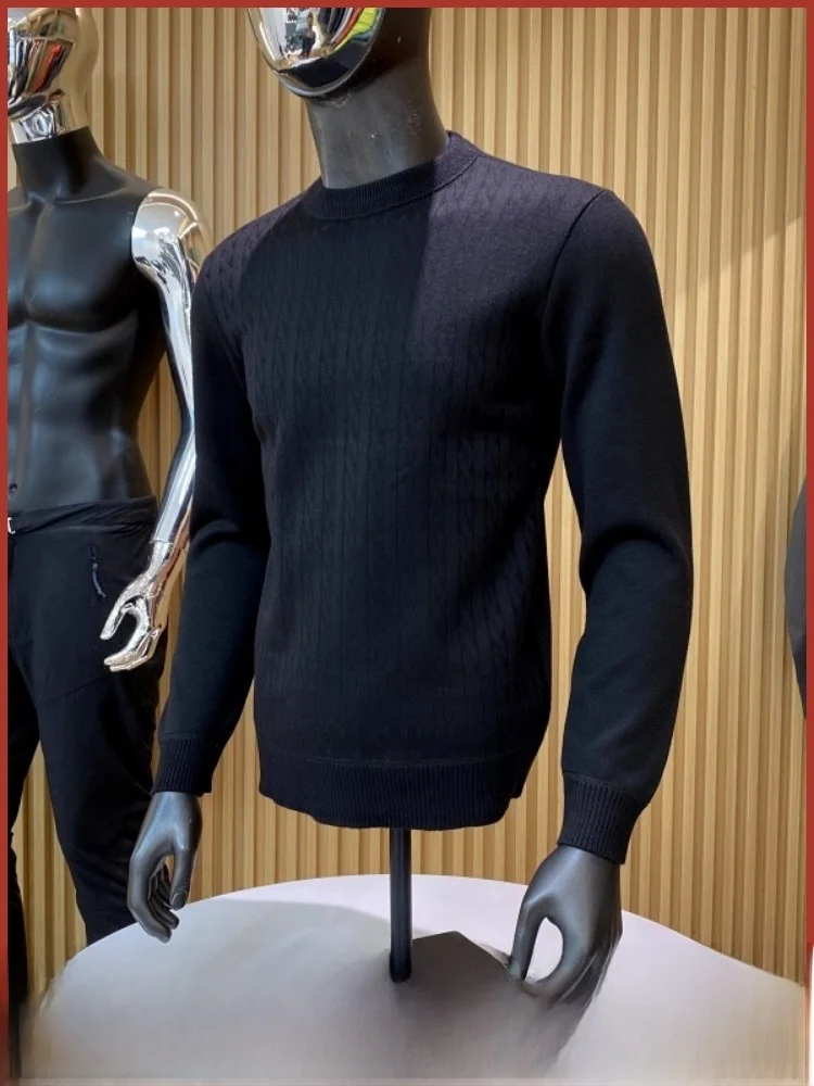 

Thi Warm Knitted Fce Lined Sweatirt Soft Texture Tactile Autumn Winter Men's Casual Faion Polyester Blend Long Sv...