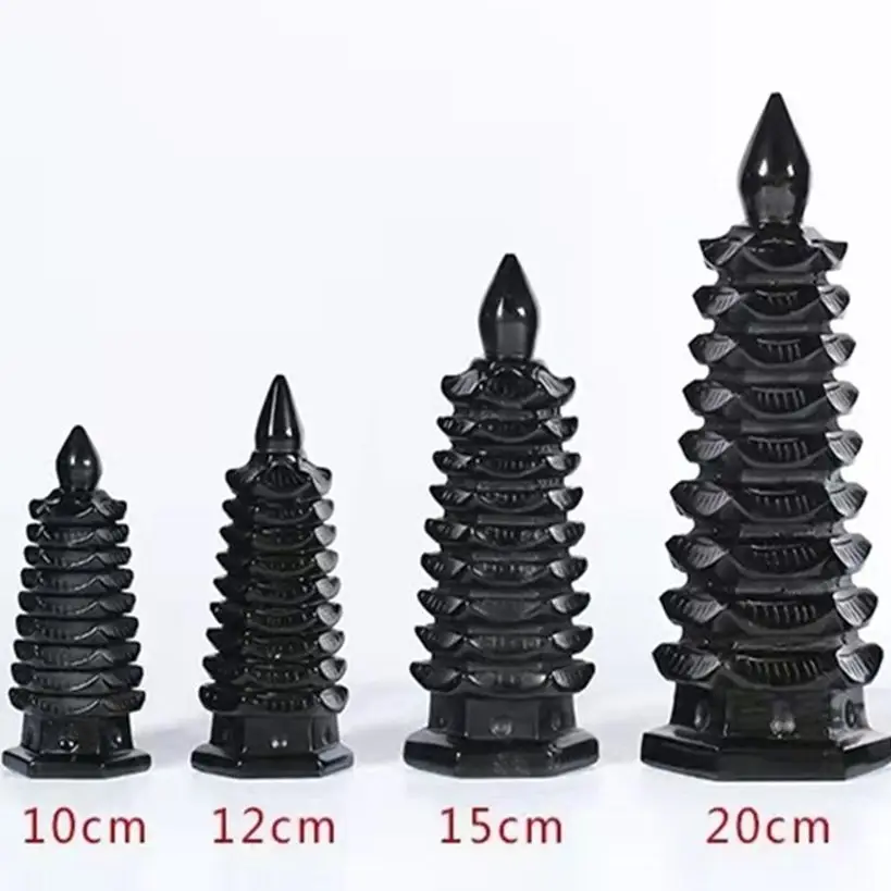 

Natural Obsidian Quartz Crystal Carving Nine-Layer Wenchang Tower Mineral Specimen Healing Home Degaussing Decoration Energy Gem