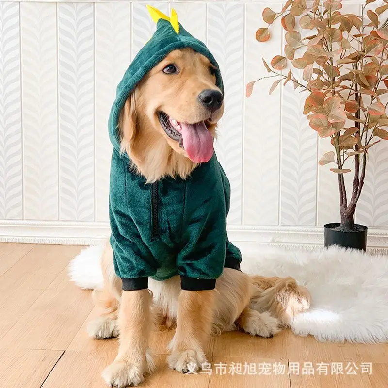 Green Dinosaur Hoodie Dogs Clothing Pet Warm for Dog Clothes Casual Labrador Big Dog Thick Costume Autumn Winter Collar Perro