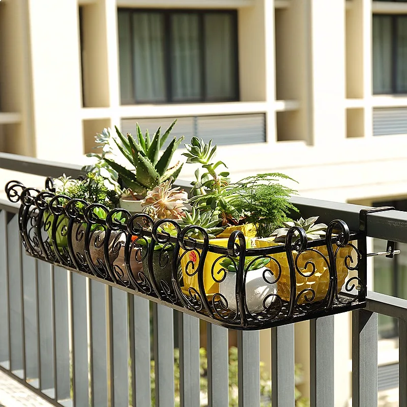 Wrought Iron Balcony Railing Planter Hanging Flower Pot Holder for Succulents
