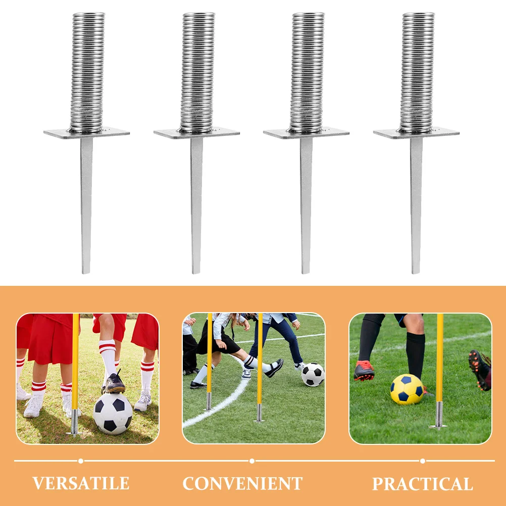 4 Pcs Sign Post Spring Floor Nails Flag Holder Corner Flags for Football Pitch Iron Soccer Ground Mount