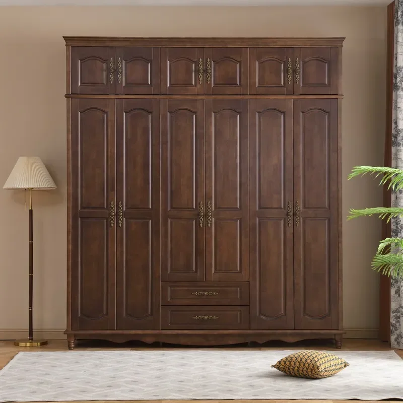 

#H Classic Style High Quality Bedroom Furniture Custom Full Glass Door Interior Luxury Solid Walnut Rubber Mahogany Wood Wardrob