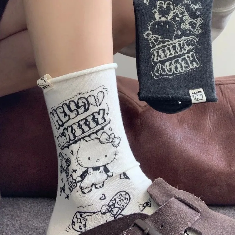 سانريو مرحبا كيتي الجوارب الصيف رقيقة الكرتون النساء الجوارب تنفس Kawaii عادية مريحة الجوارب لوليتا Jk الكاحل غطاء للقدم