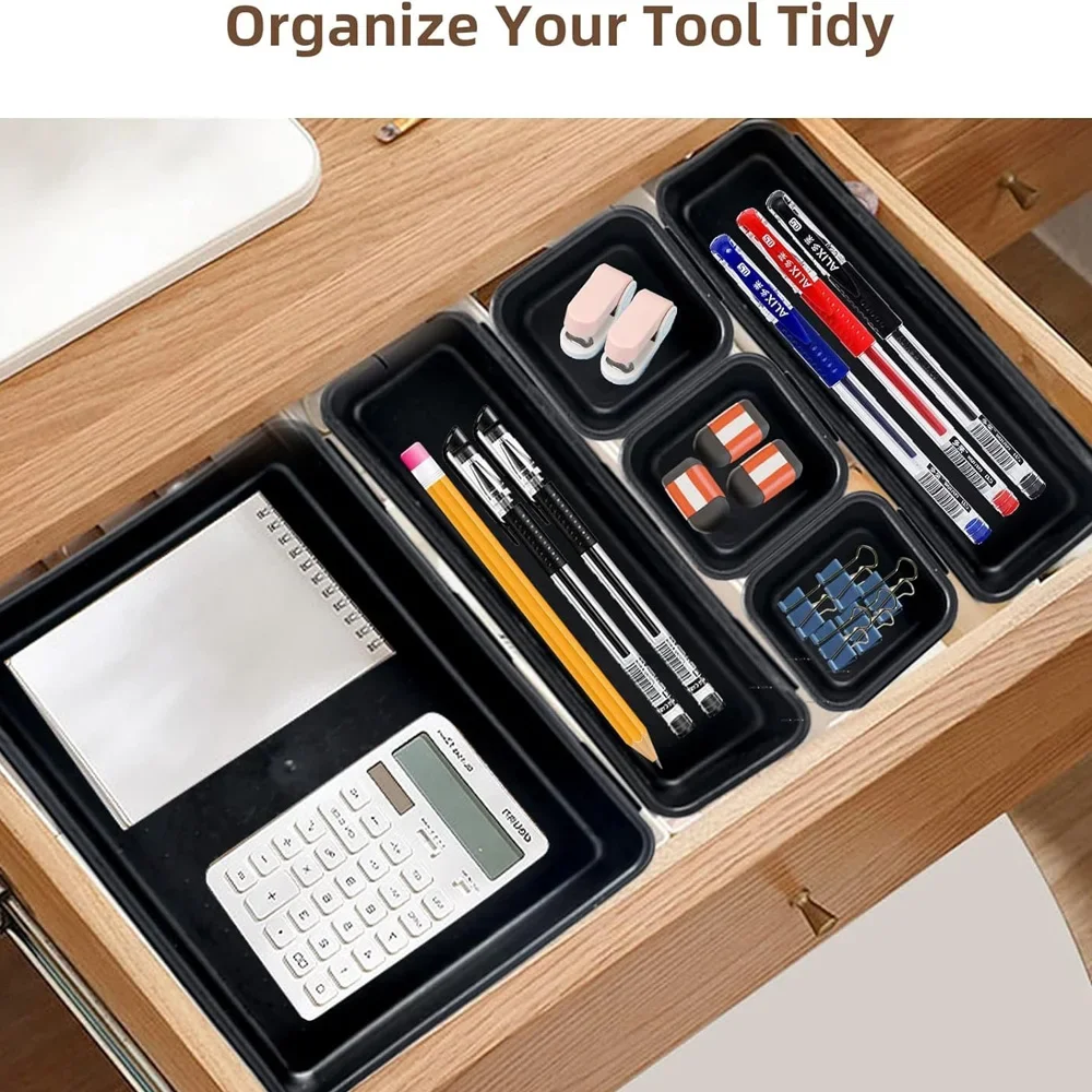 3 Size Plastic Interlocking Shallow Tool Organizer 5/10PCS Tray Divider Desk Drawer Organizers Separators Storage Bins Container