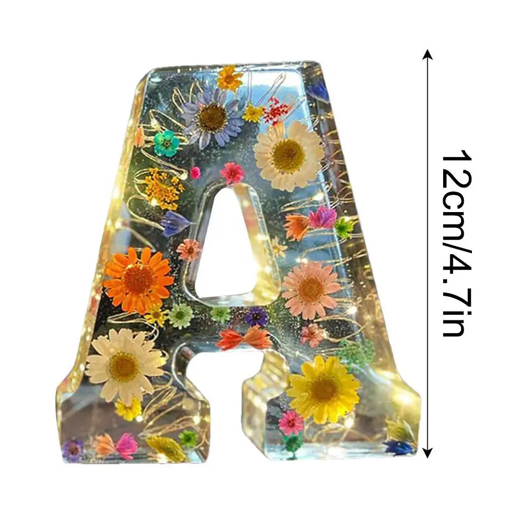 Floral Initial Night Light Initial Letter Dry Flower Resin Lamp Creative Table Light Night Lamp Glowing Decoration For Bedroom