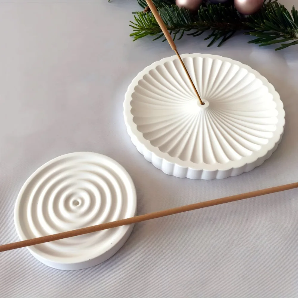 2pcs Round Incense Burner Silicone Mold Insertion Plate Gypsum Rod Bracket Decoration Aromatherapy Tray Resin Silicone Mold
