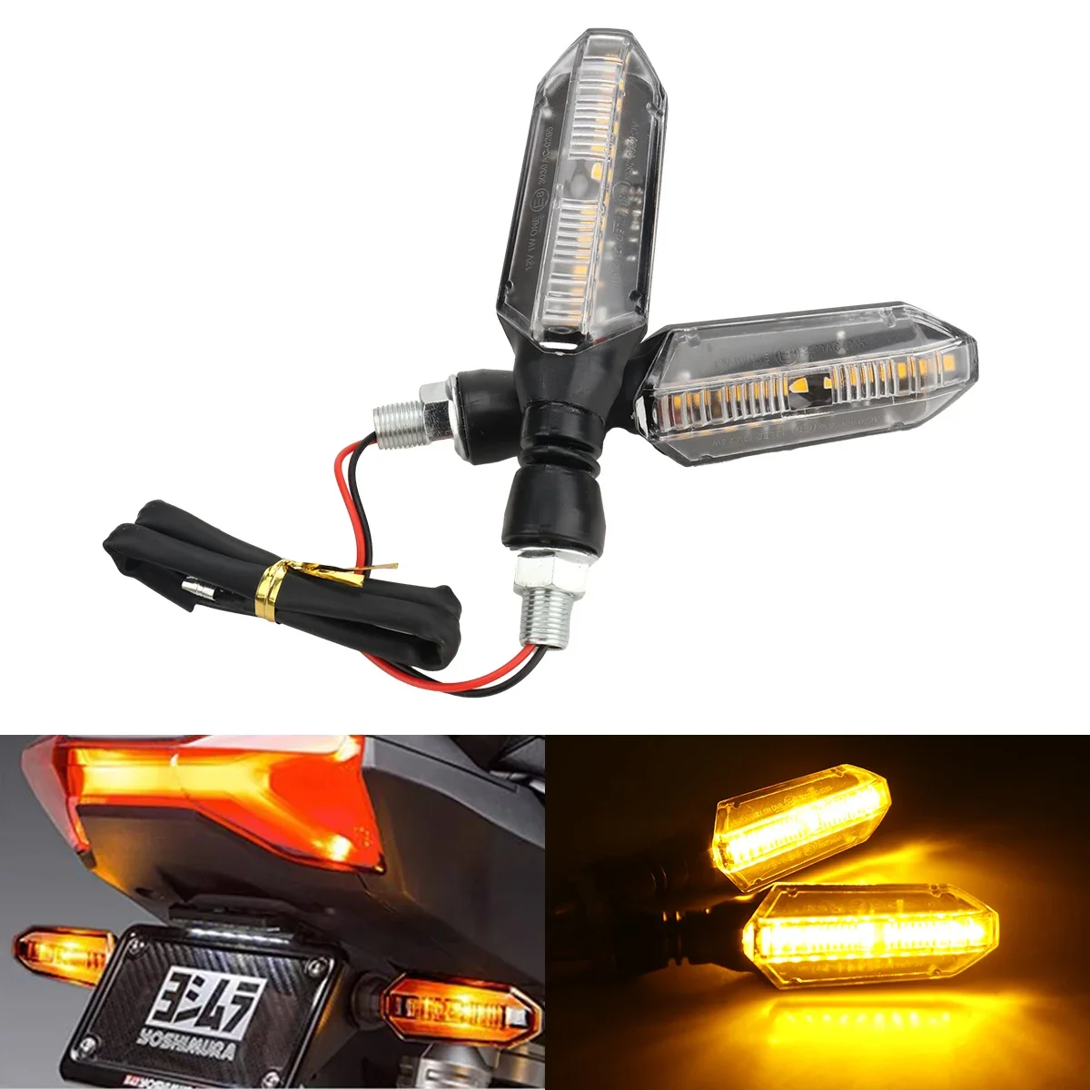 

Motorcycle LED Turn Signals Amber Flowing Water Turn Signal Indicator Lamp Moto Flashing Blinker Taillights for Honda Yamaha