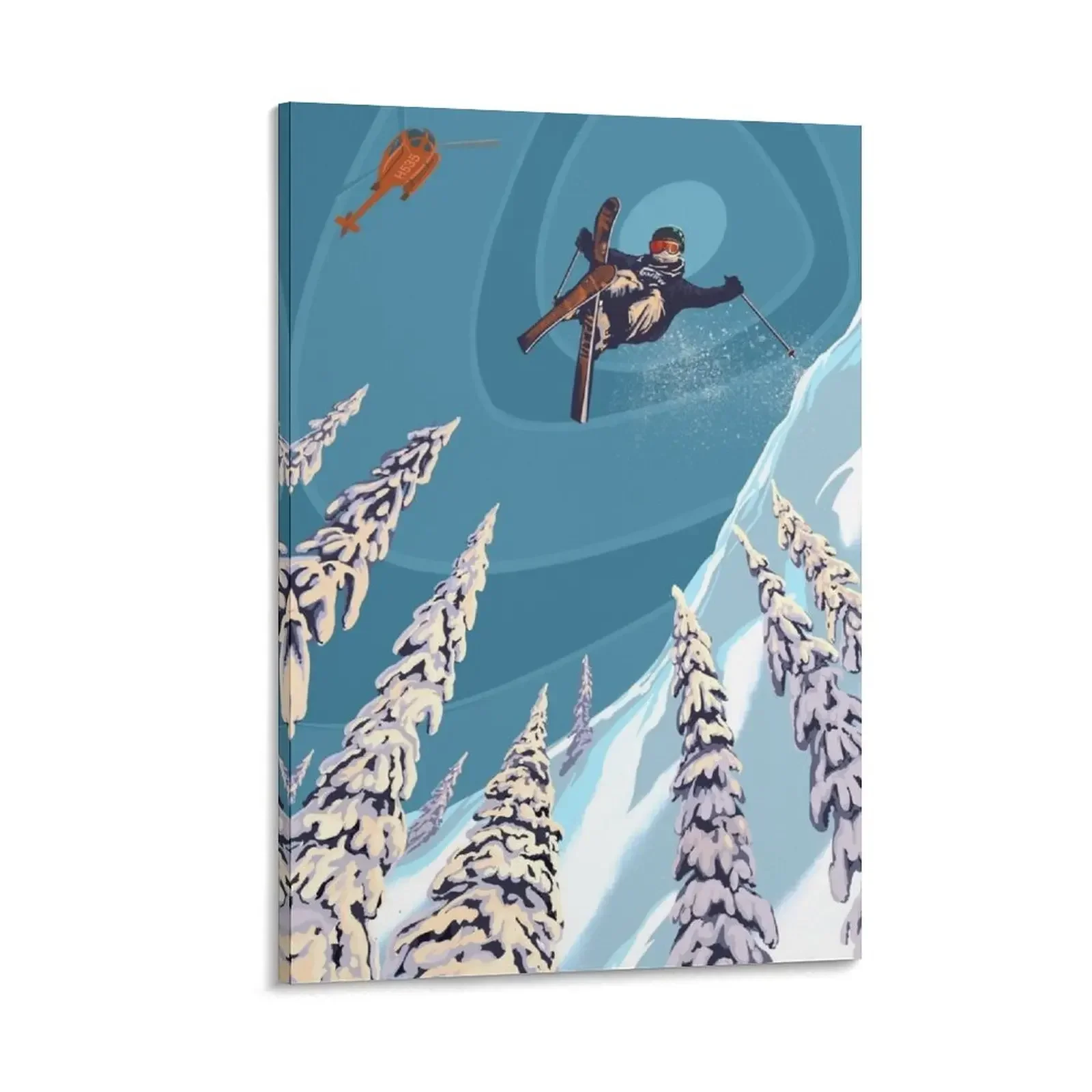 

retro ski jumper heli ski poster art Canvas Painting room decoration accessories bedroom decor wall frame for living room