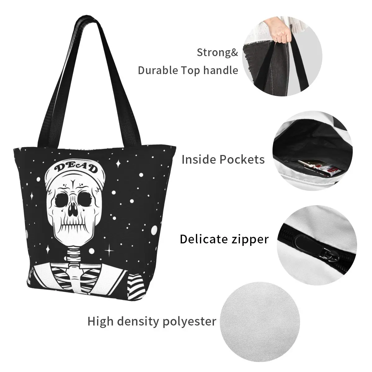 Rebel Sailor Skeleton bolso de mano de poliéster para exteriores, bolso de compras para mujer, bolso de hombro, bolso de lona, bolsa de regalo