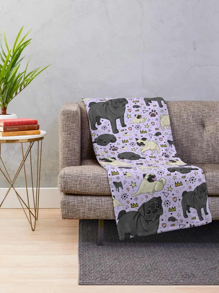 Pugs in Purple Throw Blanket Blankets Sofas Of Decoration Sofa Throw Bed linens Bed Fashionable Blankets