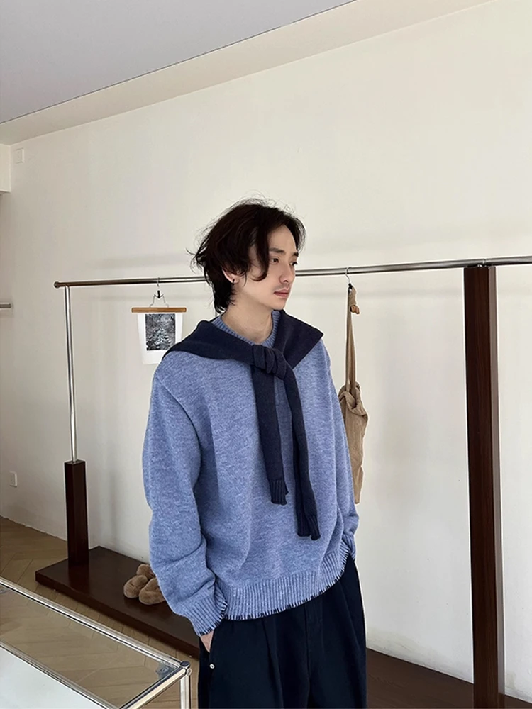 

American Retro Cleanfit Henry Collar Knitted Sweater Men's Autumn High Sensation Lazy Sle Loose Casual Top