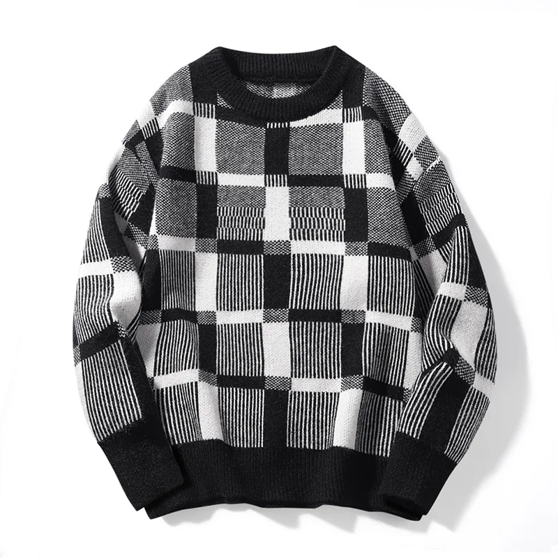 الخريف والشتاء جديد حجم كبير الرجال سترة غير رسمية 7XL 6XL 5XL موضة منقوشة فضفاضة وسيم كل مباراة محبوك سترة