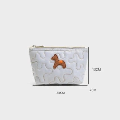CKKUI 2026 New Women’s Nylon Embroidered Pony Pattern Handbag Storage Soft Puzzle Splicing Makeup Bag Lipstick Key Wallet