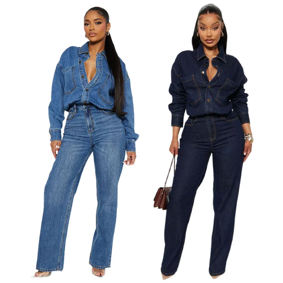 

plus Size Denim Jumpsuit Elastic Loose Long Sve Overalls Women's Faion Cotton Pants High Waist Crossbody Winter 2025
