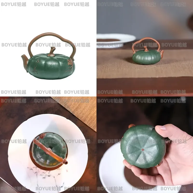 Handmade Yixing Zisha Teapot Raw Ore Clay Thin Wall Pumpkin Shape Bionic Design 100ml Kung Fu Tea Pot Traditional Chinese