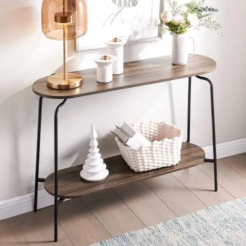 

Narrow Console Table for Entryway - JOMA Entryway Table with 2 Tier Shelves, Industrial Sofa Table for Living Room, Accent Entry