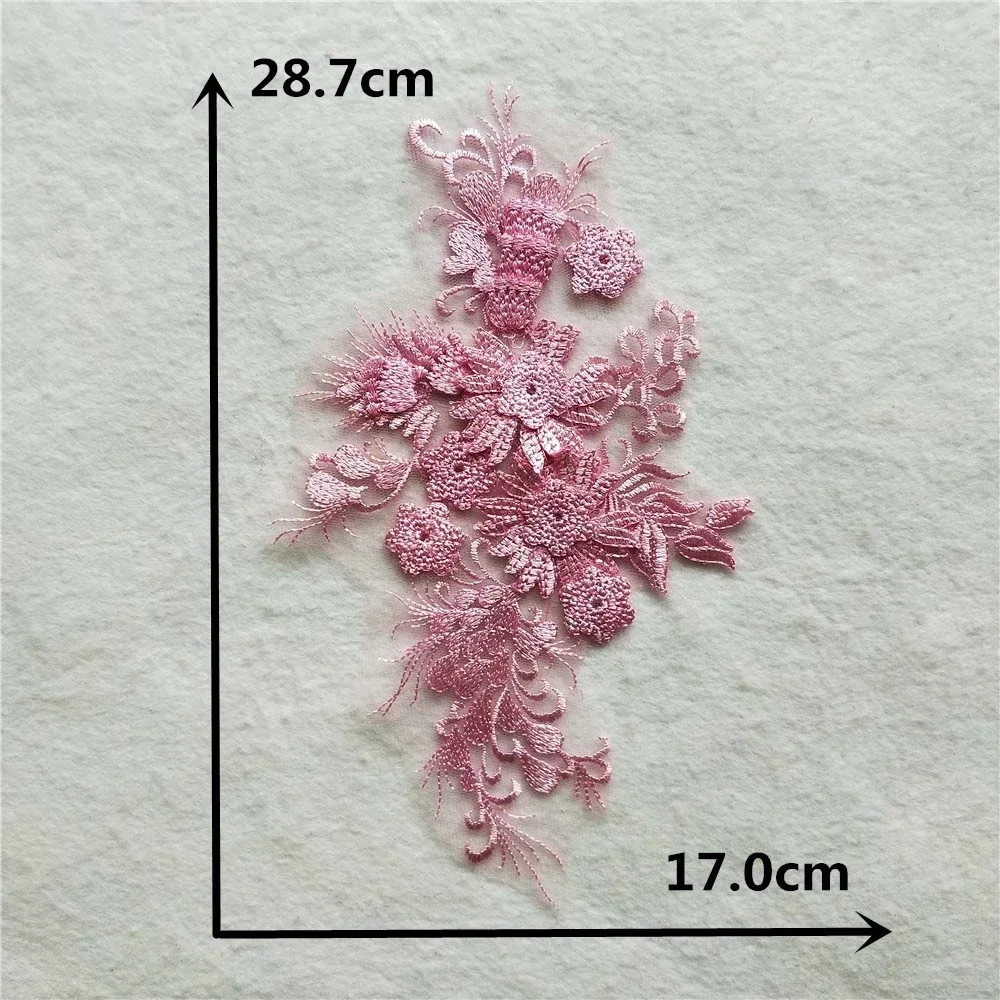 Wholesale sales of 1-10 pieces Pink Polyester Embroidery Nail bead Single Flower DIY Sewing Decoration Clothing Lace Accessories