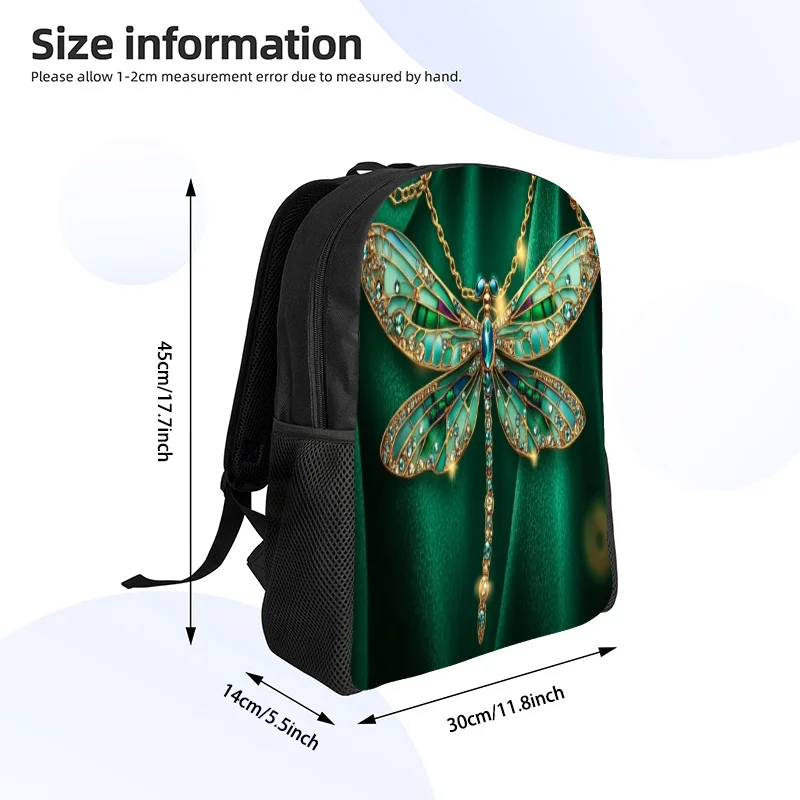 

Ladies and Girls Elegant Dragonfly Printed Backpack - Turquoise Green and Gold School Bag with Adjustable Shoulder Strap