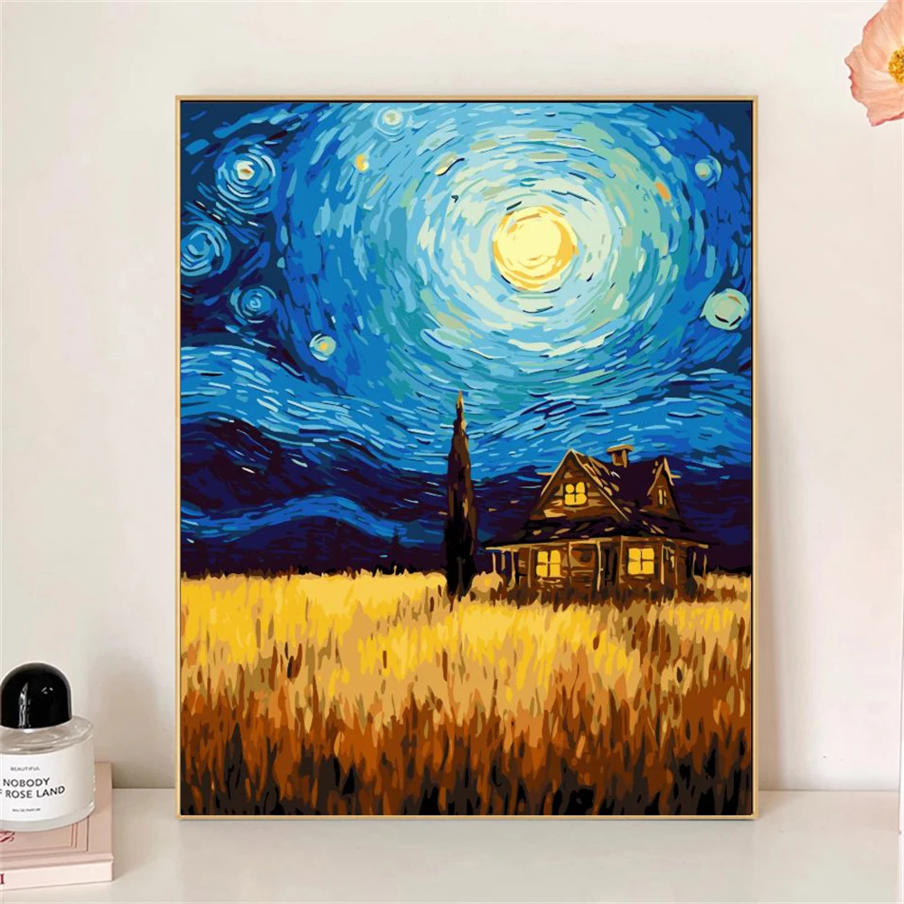 Paint by Numbers For Adult Kit A hut Under The Stars DIY Dropshipping acrylic Oil Painting Canvas by Number Home Decor