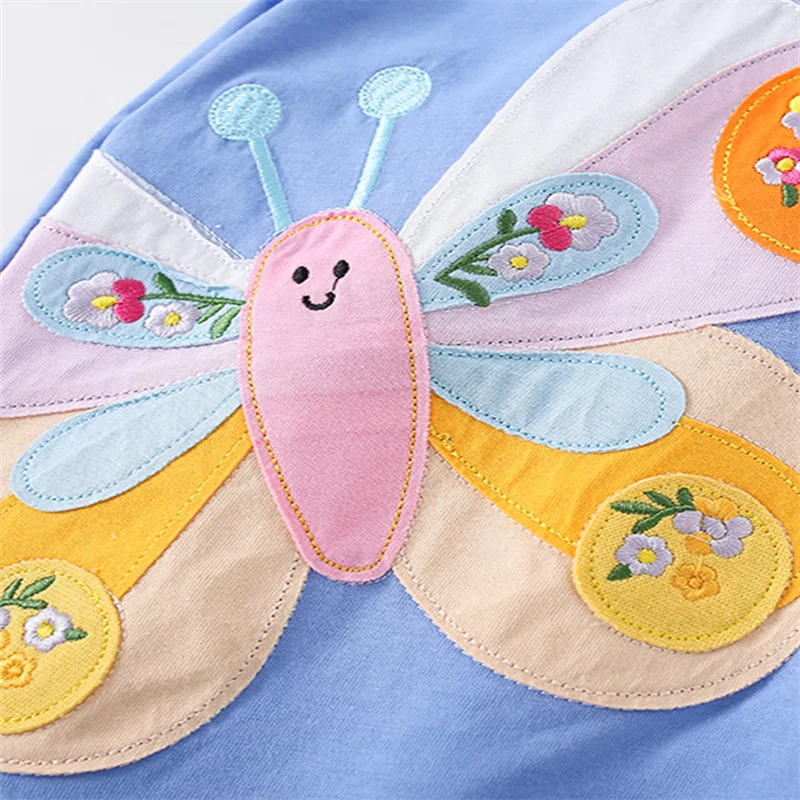 Jumping Meters 2-7T Girls T Shirts Summer Children's Clothing Short Sleeve Kids Tees Tops Baby Butterfly Applique Shirts