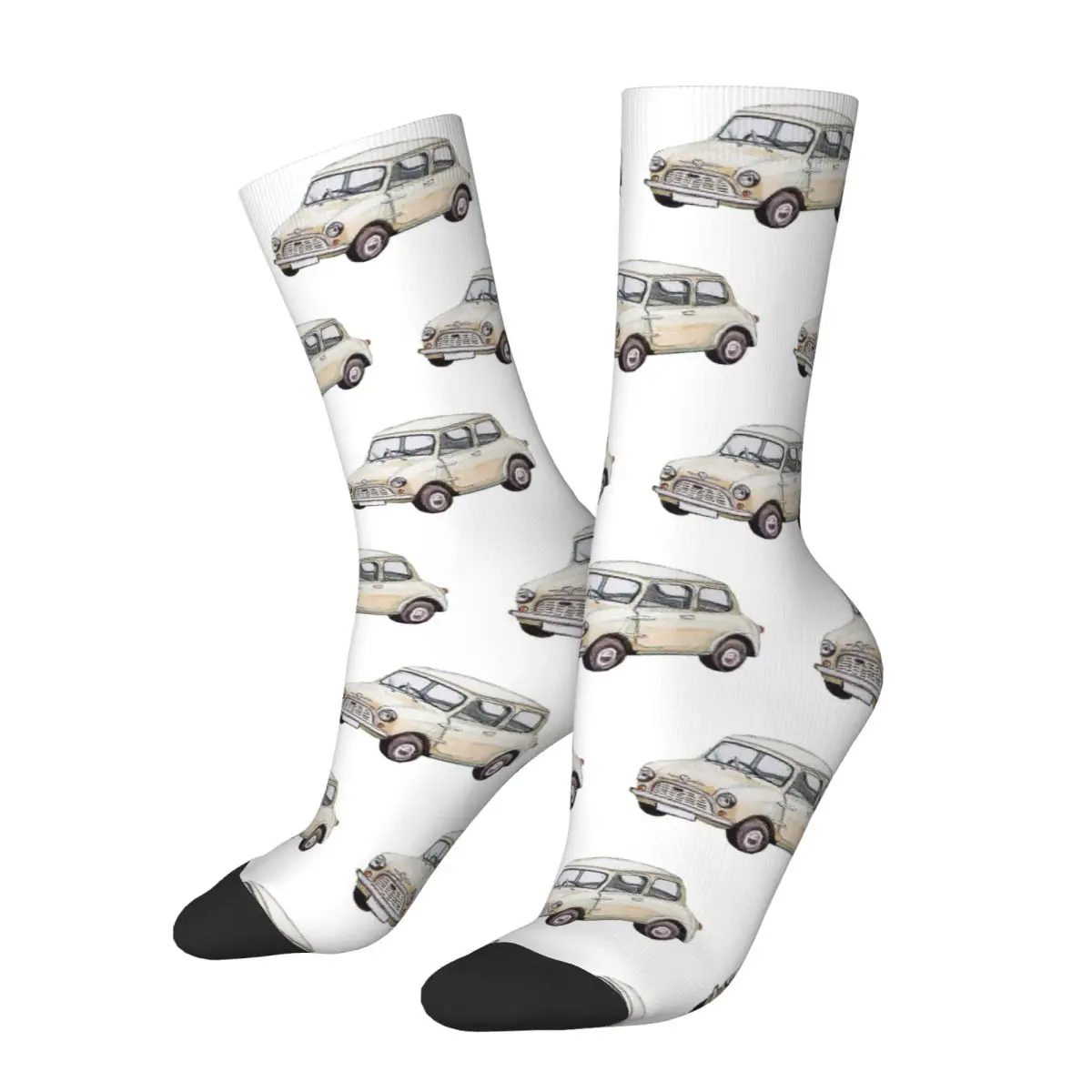 Classic White Mini Cooper In Watercolor Socks Harajuku Stockings All Season Long Socks Accessories for Unisex Birthday Gifts