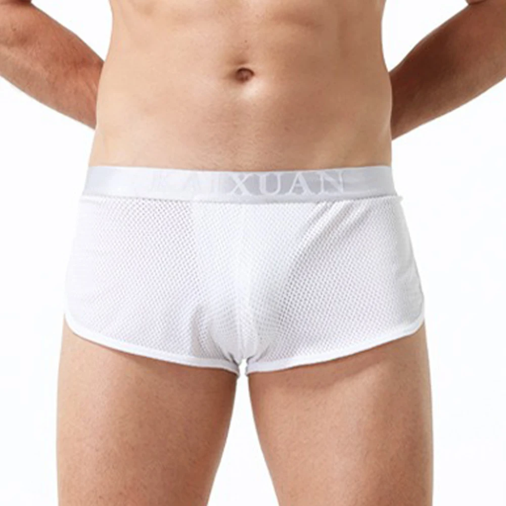 Men Sexy Brief Mesh Pouch Panties Underwear Low Waist Ice Silk Underpants Mens Arrow Shorts Summer Quick-Drying Male 3