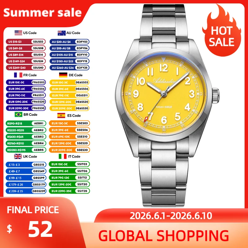 

ADDIESDIVE Men Watch Ultra-thin Sapphire Glass Stainless Steel Quartz Watches Waterproof 10Bar BGW9 Luminous Elegant Clock New