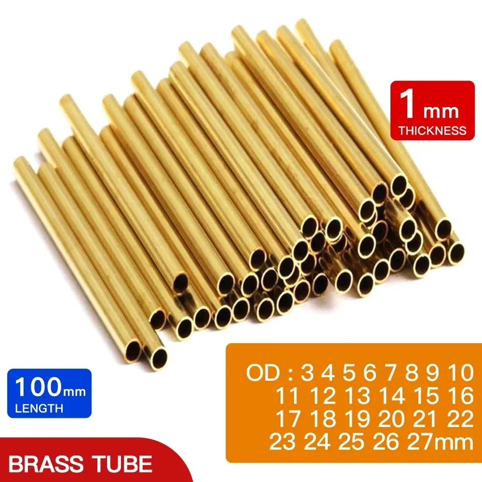Produktbild von Messingrohr 1mm Wandstärke – 100mm Länge, Außen-Ø 3-27mm, Gerades Präzisionsrohr Für Modellbau & DIY (z.B. 22x20mm)