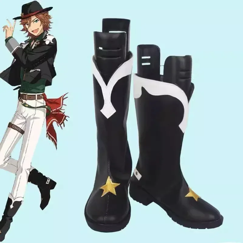 Sepatu Boots Cosplay Ensemble Stars Mikejima Madara Sepatu Wanita Pria Permainan Peran Tabung Panjang Hitam