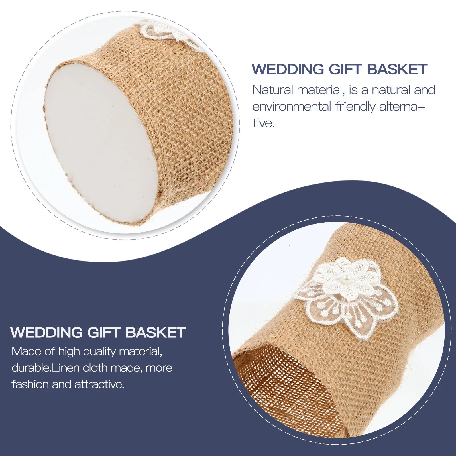 2Pcs Linen Storage Baskets Wedding Decor Burlap Woven Flower Girl Banquet Dry Photography Props Bag Home Storage