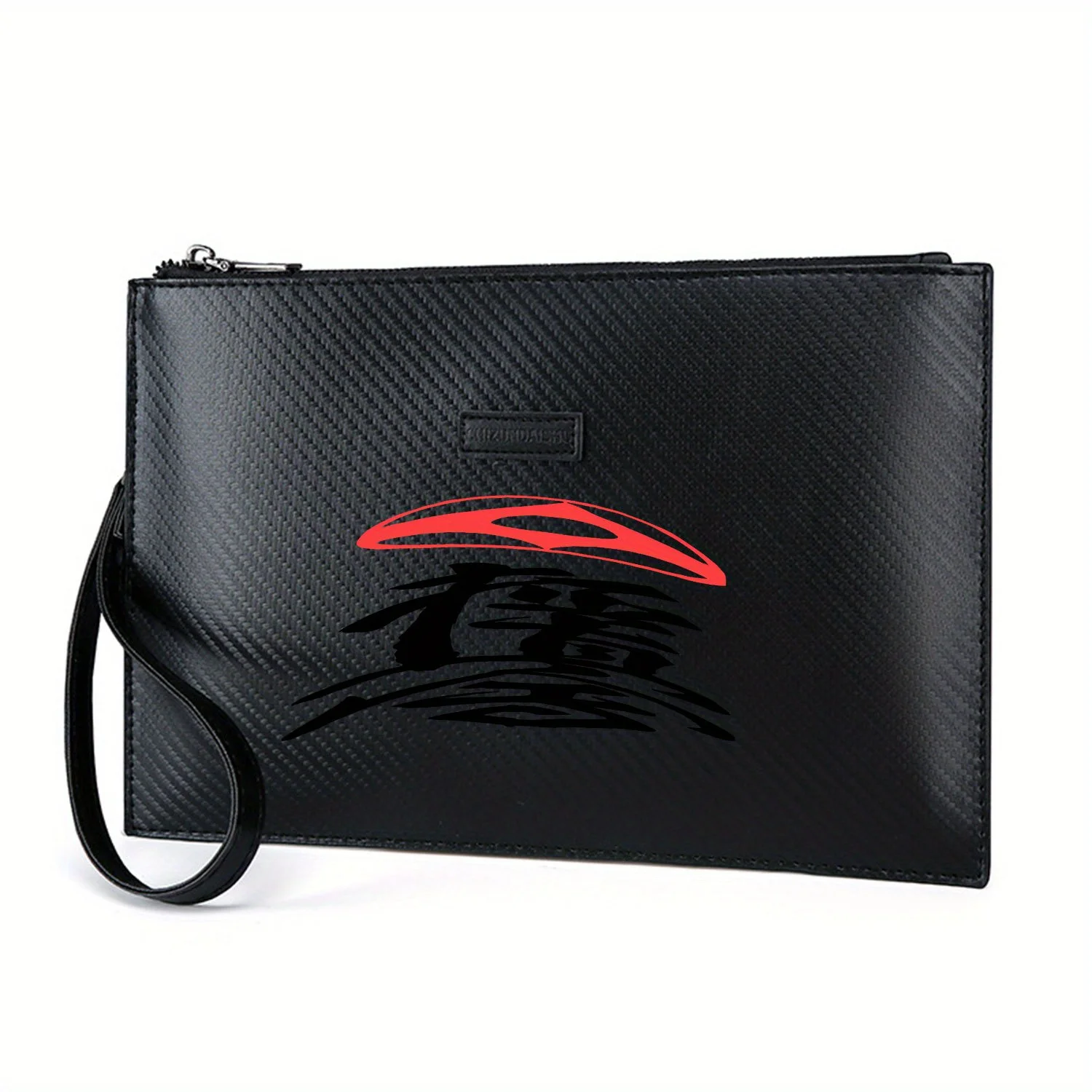 Rote, gewellte Linien, abstrakte Designform, elegante, bedruckte PU-Herrenhandtasche, modisch und praktisch für den täglichen Transport