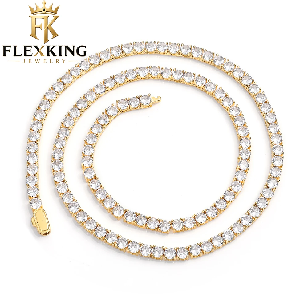 FLEXKING 3/4/5mm Copper Tennis Necklace Iced Out Bling Round Zircon Chain For Women Fashion Hip Hop Jewelry Wedding Party Gifts