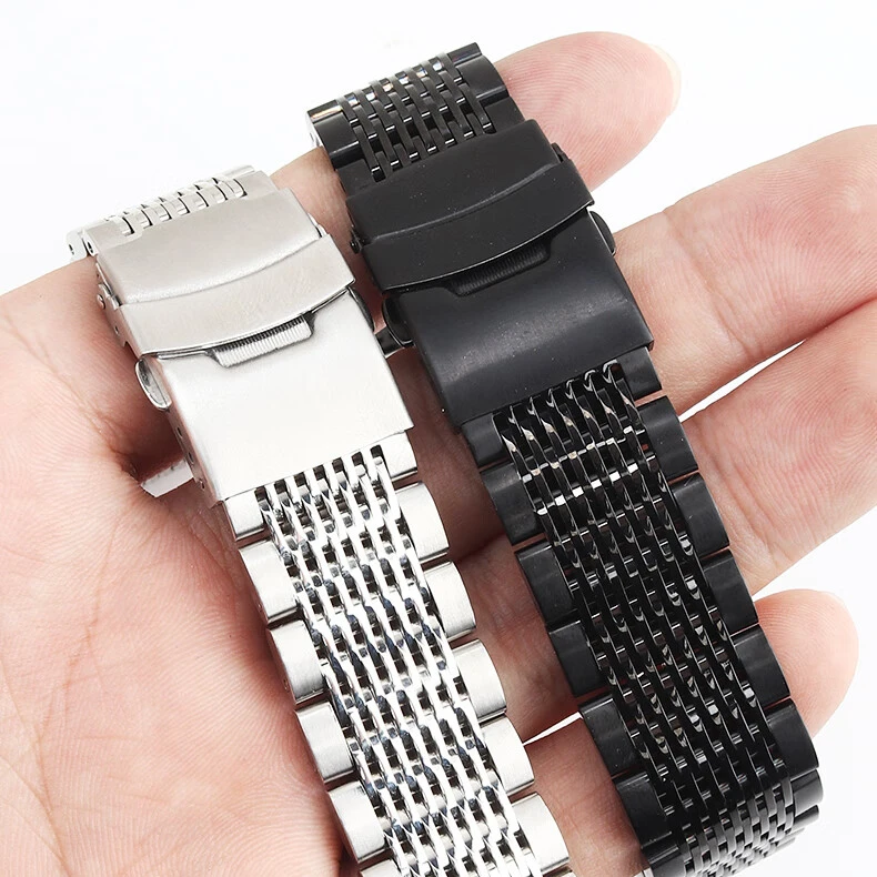 Cinturino per orologio in acciaio inossidabile massiccio per cinturini in rete per immersione Seiko Fibbia deployante Bracciale da lavoro lucido spazzolato 18/20/22/24mm